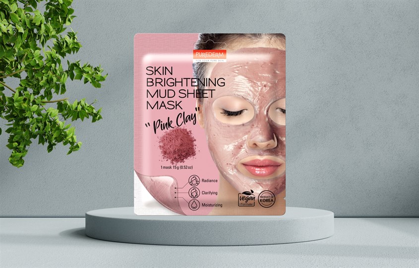 Mặt nạ giấy Đất Sét Hồng dưỡng trắng da Purederm 15g