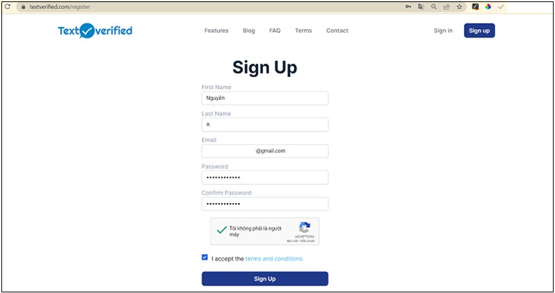 Vào trang web Textverified và chọn đăng ký tài khoản để mua số điện thoại ảo