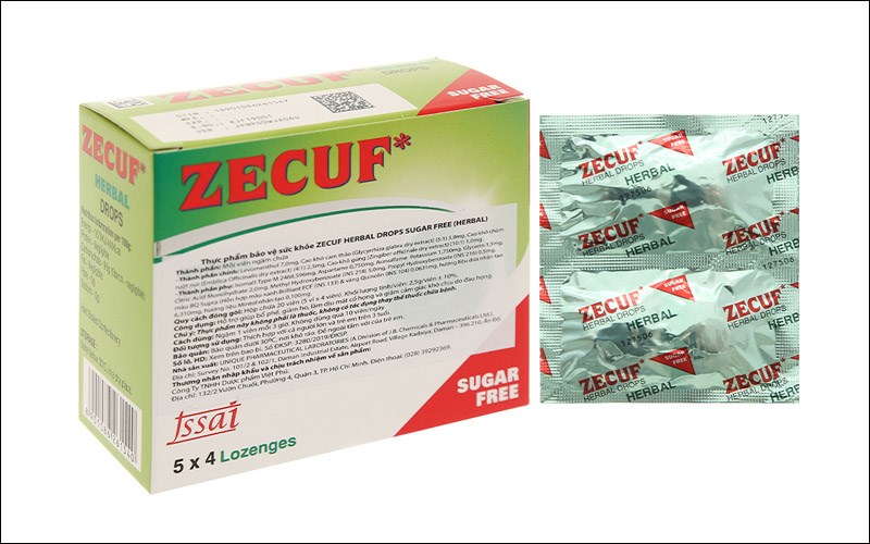 Kẹo ngậm Zecuf Herbal không đường hỗ trợ giảm ho, đau rát họng hộp 20 viên