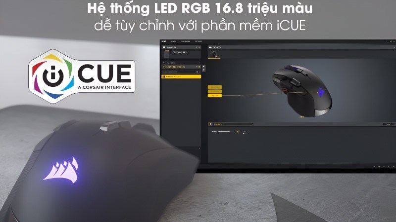 Chuột máy tính Corsair có trang bị đèn LED RGB 16.8 triệu màu