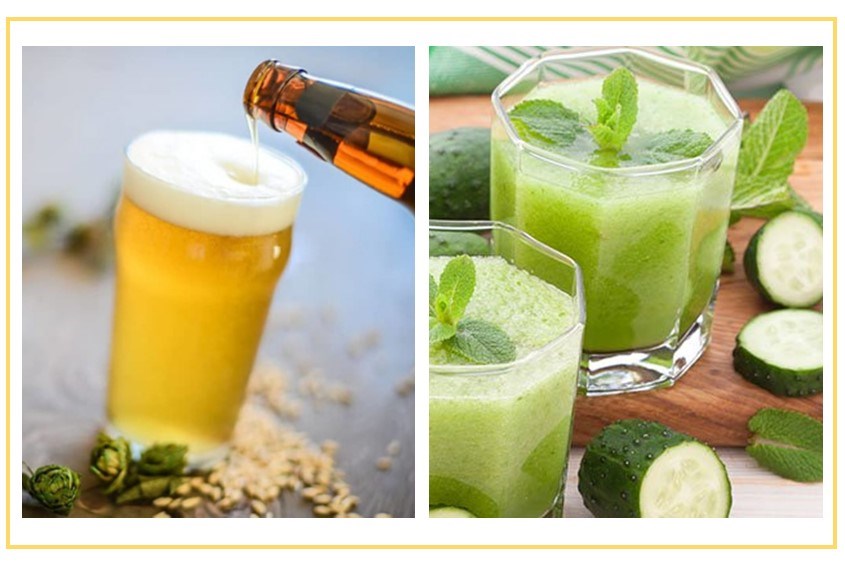 Mẹ có thể làm mặt nạ bia kết hợp với nước ép dưa leo để bổ sung dưỡng chất cho da mịn màng hơn