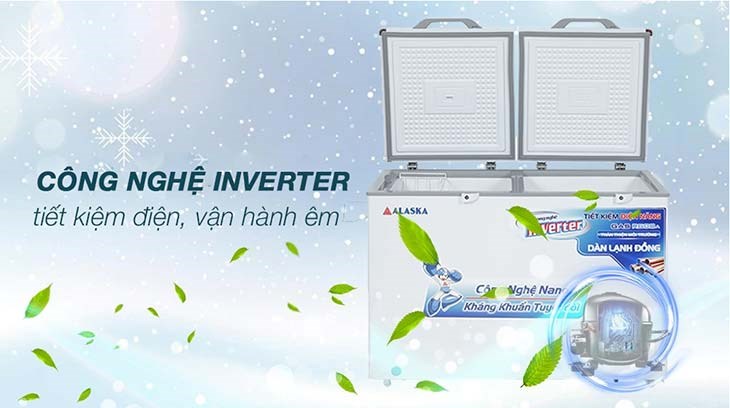 Tủ đông Alaska BCD 4568CI sử dụng công nghệ Inverter tiết kiệm điện năng tiêu thụ, vận hành êm ái