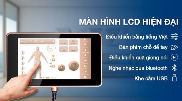 Ghế Massage Makano MKGM-20004 sở hữu màn hình LCD hiện đại, giúp người dùng dễ dàng điều chỉnh chế độ massage 