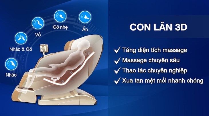 Ghế Massage Makano MKGM-20004 tích hợp con lăn massage 3D hiện đại, xoa bóp thông minh