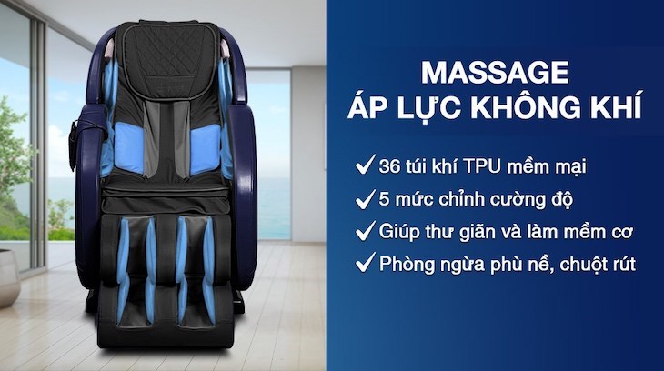 Ghế Massage Makano MKGM-10003 trang bị hệ thống túi khí co bóp tác động sâu đến từng mô cơ