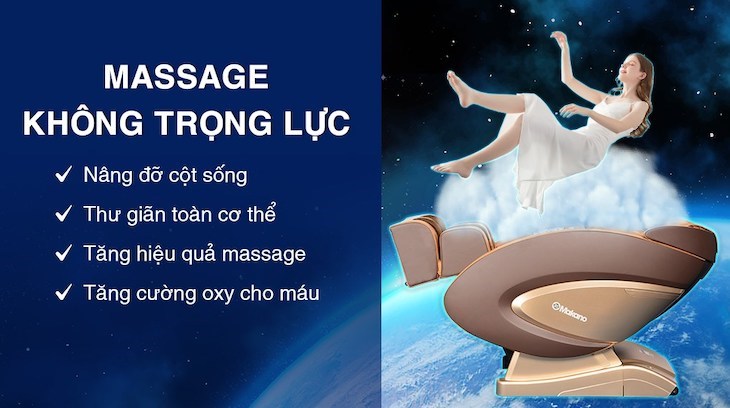 Ghế Massage Makano MKGM-20001 áp dụng công nghệ massage không trọng lực làm giảm áp lực lên cột sống và các khớp cơ
