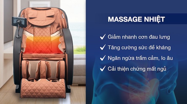 Ghế Massage Makano MKGM-0001D trang bị công nghệ massage nhiệt giúp lưu thông máu, giảm đau nhức nhanh chóng