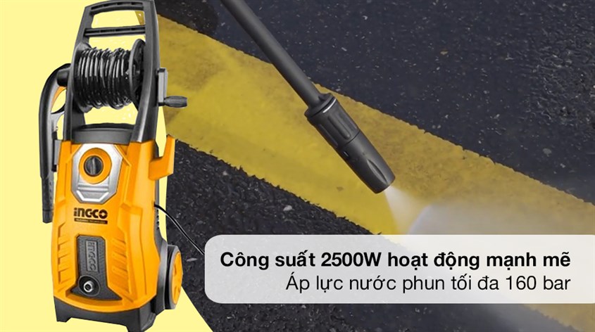 Máy phun xịt rửa áp lực cao Ingco HPWR25008 2500W có lực phun mạnh mẽ, xịt bay các vết bẩn cứng đầu