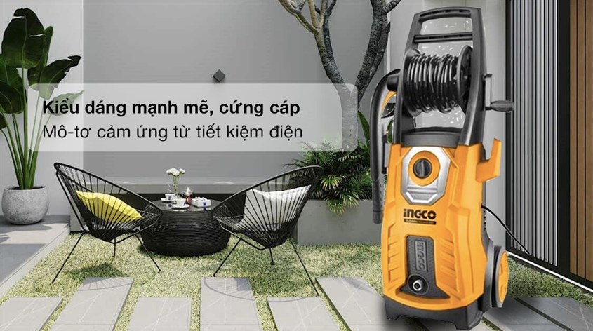 Máy phun xịt rửa áp lực cao Ingco HPWR25008 2500W giúp tiết kiệm điện nước hiệu quả với mô-tơ cảm ứng từ