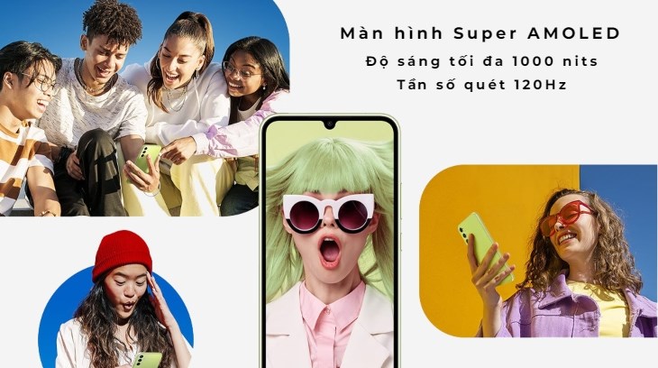 Màn hình Super AMOLED trên Galaxy A34 hỗ trợ độ sáng tối đa lên đến 1000 nits