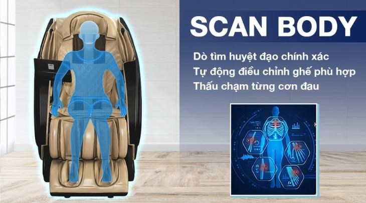 Ghế massage cao cấp Daikiosan DKGM-30004 với công nghệ quét cơ thể cho khả năng dò tìm huyệt đạo chính xác