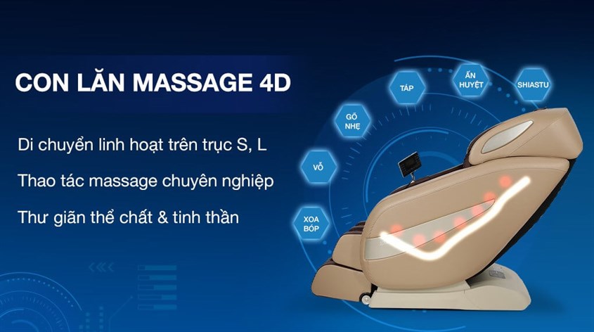 Nâng đôi hiệu quả massage nhờ con lăn 4D trên ghế massage toàn thân Airbike Sports MK-327