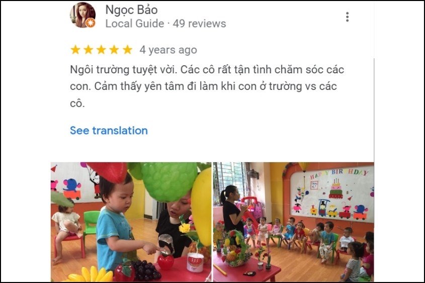 Đánh giá của phụ huynh về Trường Mầm non Vietkids
