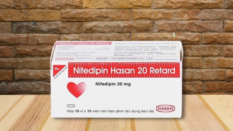 Nifedipin Hasan 20 Retard trị tăng huyết áp, đau thắt ngực