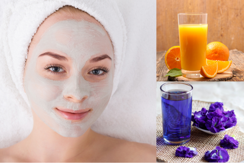 Mặt nạ hoa đậu biếc cùng nước ép cam ngăn ngừa mụn cho da