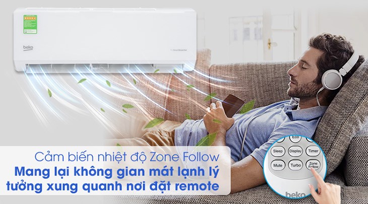 Máy lạnh Beko Inverter 1 HP RSVC09VT trang bị công nghệ cảm biến nhiệt độ thông minh Zone Follow 