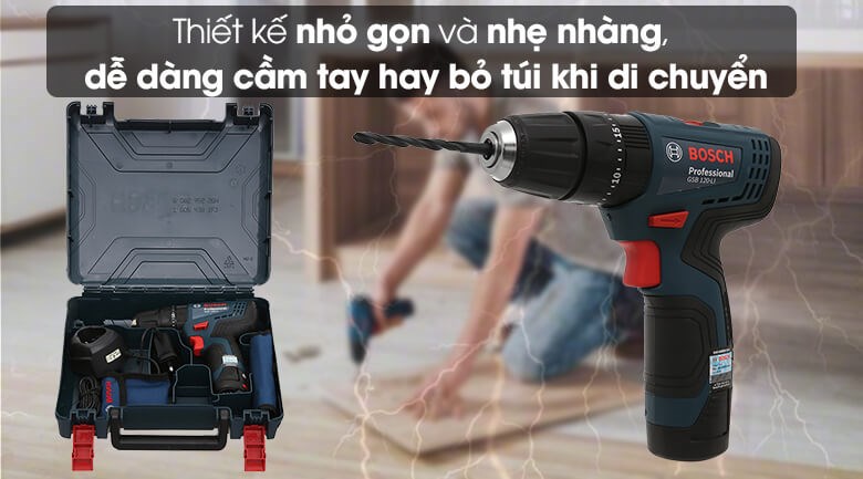 Máy khoan động lực pin Bosch GSB 120-LI 12V là công cụ chuyên dùng khoan lỗ, bắt vít trên nhiều vật liệu như gỗ, kim loại, bê tông mỏng,...