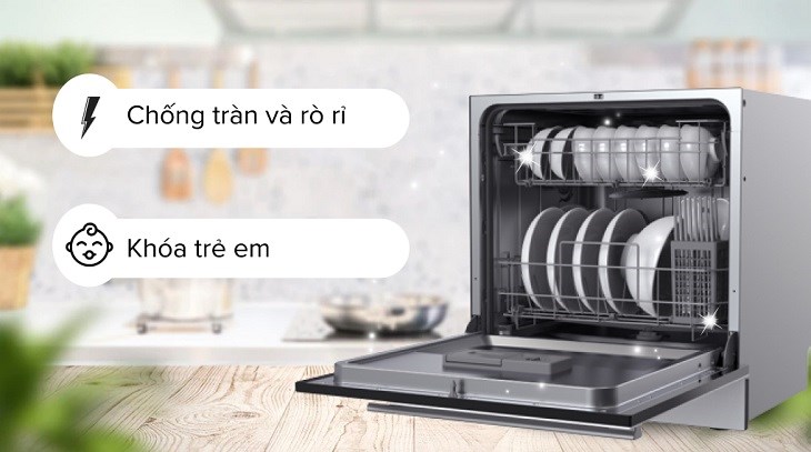 chống tràn rò rỉ và khóa trẻ em trên máy rửa chén galanz