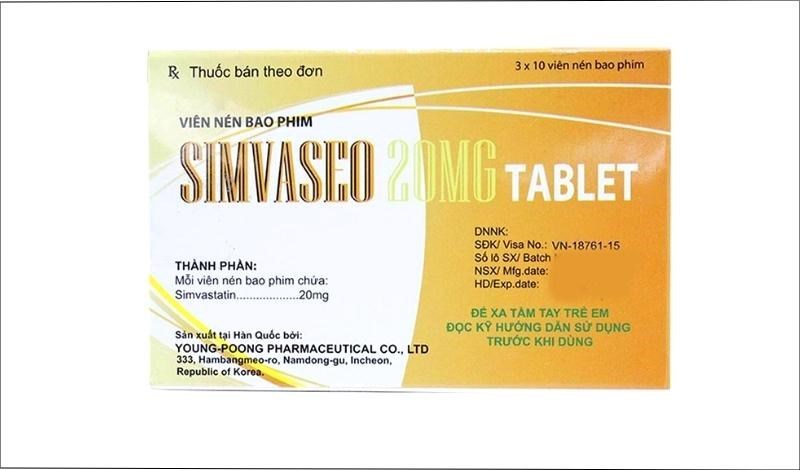Simvaseo 20mg tablet trị rối loạn lipid máu (3 vỉ x 10 viên)