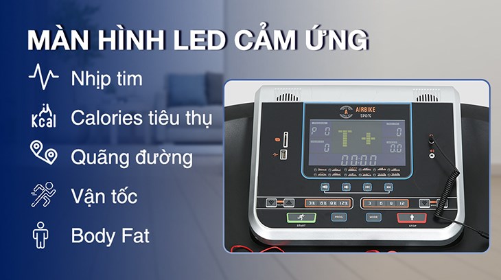 Máy Chạy Bộ Airbike Sport MK-338 sở hữu màn hình LED thuận tiện theo dõi được các thông số