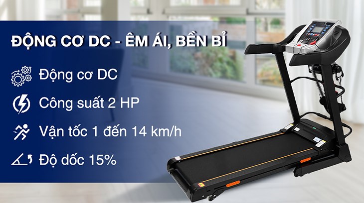 Máy Chạy Bộ Airbike Sport T800 với công suất 2.0 HP máy sẽ cho thời gian chạy liên tục 2h