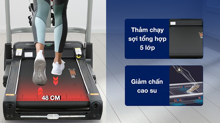 Máy Chạy Bộ Airbike Sport MK-338 với thảm sử dụng chất liệu sợi tổng hợp với 5 lớp dày dặn có thể đảm bảo an toàn cho người sử dụng