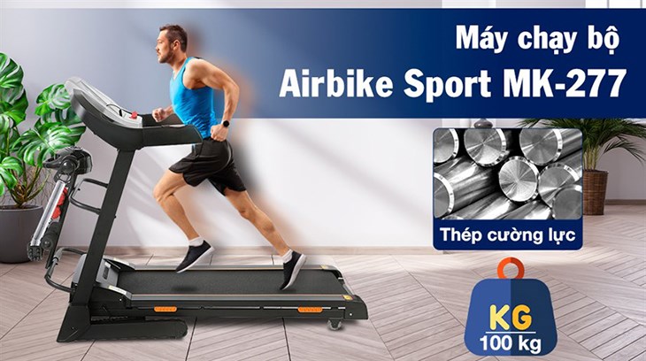 Máy Chạy Bộ Airbike Sport MK-277 khung máy được làm bằng thép sơn tĩnh điện cứng cáp, hạn chế gỉ sét