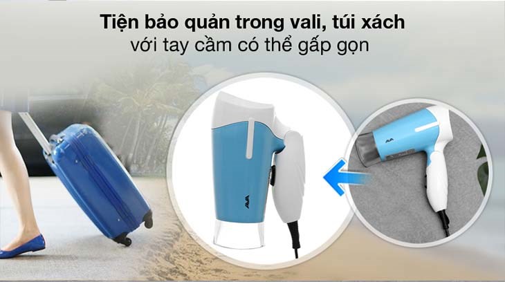 Máy sấy tóc AVA có thiết kế tay cầm gấp gọn, tiện lợi