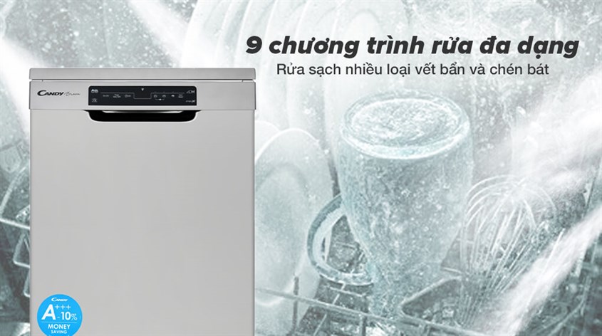 Máy rửa chén độc lập Candy CDPN 4D620PX/E có 9 chương trình rửa khác nhau đáp ứng mọi nhu cầu sử dụng của khách hàng hiệu quả