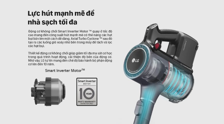 Máy hút bụi lau nhà LG A9N-Max có công suất hoạt động 1600W mang lại hiệu năng dọn dẹp cao Máy hút bụi lau nhà LG A9N-Max có công suất hoạt động 1600W mang lại hiệu năng dọn dẹp cao