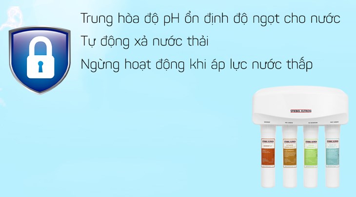 Máy lọc nước RO Stiebel Eltron Glacier 4 lõi được tích hợp nhiều tiện ích thông minh đi kèm giúp gia tăng độ bền cho thiết bị và an toàn cho người dùng