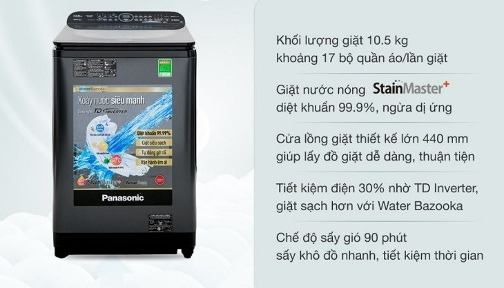 Công nghệ StainMaster+ được trang bị trên máy giặt Panasonic Inverter 10.5 Kg NA-FD10VR1BV lồng đứng
