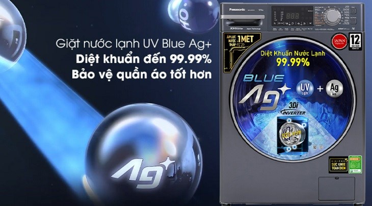 Máy giặt Panasonic Inverter 9.5 Kg NA-V95FX2BVT trang bị công nghệ công nghệ giặt nước lạnh bằng tia UV Blue Ag+ bảo vệ an toàn cho sức khỏe người dùng