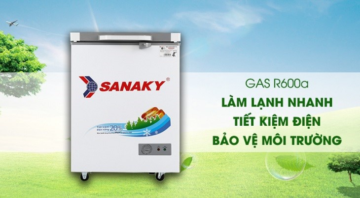 Tủ đông Sanaky 100 lít VH-1599HYK sử dụng gas R600a thân thiện môi trường và cho hiệu suất hoạt động ổn định