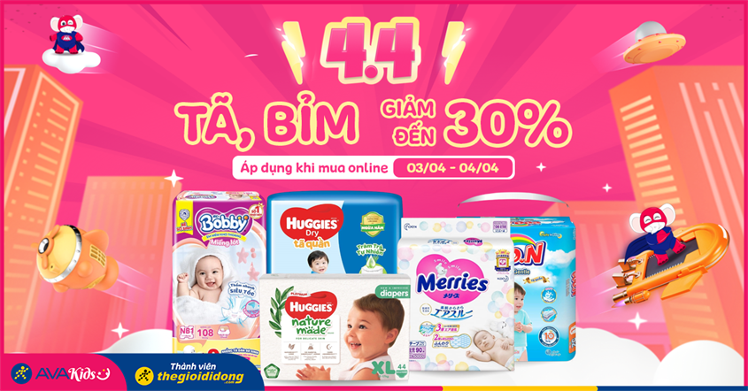 Ngày đẹp tháng 4: Tã giảm đến 30% khi mua online