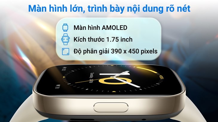 Xiaomi Redmi Watch 3 sở hữu tấm nền AMOLED có kích thước 1.75 inch, cho khả năng hiển thị rõ nét mọi thông tin
