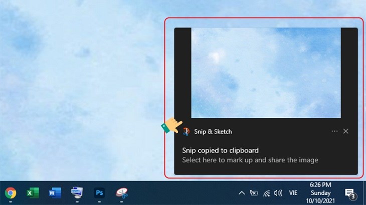 Hình ảnh được chụp sẽ hiển thị góc nhỏ của công cụ Snip & Sketch