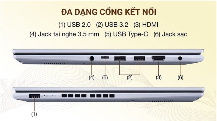 Asus VivoBook hỗ trợ kết nối với nhiều cổng khác nhau, tương thích hầu hết các thiết bị ngoại vi