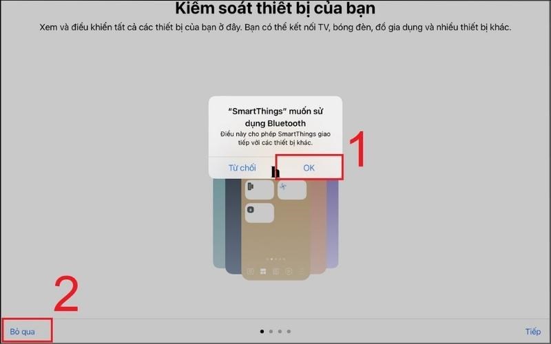 Đồng ý việc sử dụng Bluetooth và bỏ qua giới thiệu
