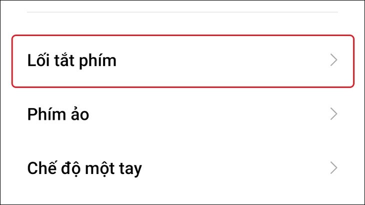 Chọn Lối tắt phím