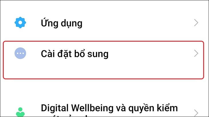 Chọn Cài đặt bổ sung