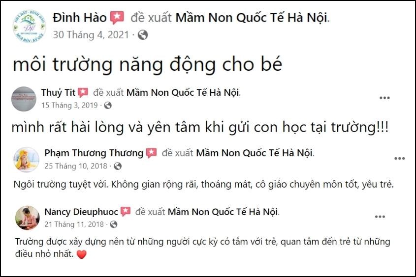 Đánh giá của phụ huynh dành cho Trường mầm non quốc tế Hà Nội HIK