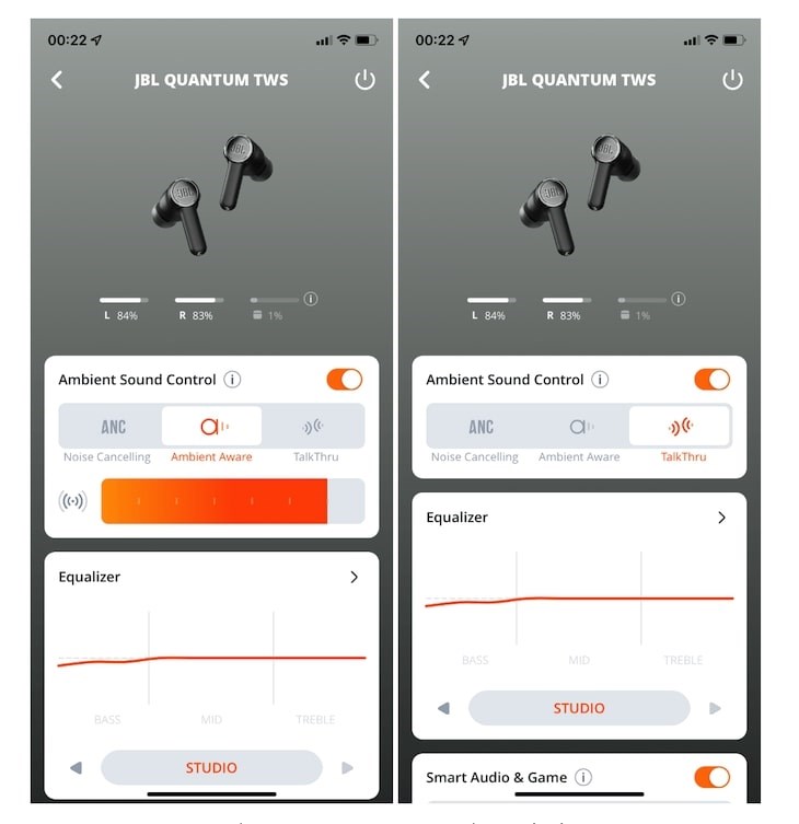 Tính năng Ambient Aware và TalkThru, giúp nghe rõ âm thanh môi trường mà không cần tháo tai nghe