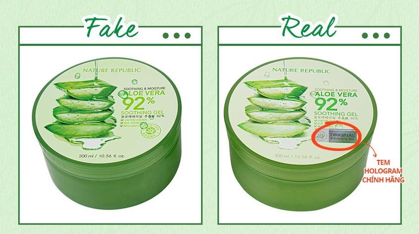 Phân biệt gel lô hội Nature Republic thật giả qua bao bì, kết cấu và cảm giác khi thoa lên da