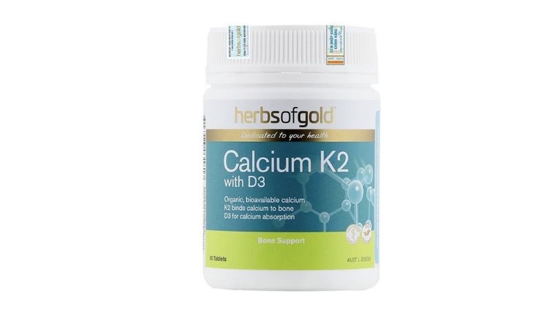 Viên uống Herbs Of Gold Calcium K2 with D3 cung cấp 125 mg canxi