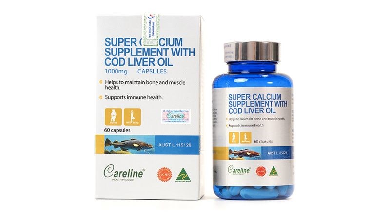 Viên uống Careline Super Calcium Supplement With Cod Liver Oil cung cấp 300 mg canxi