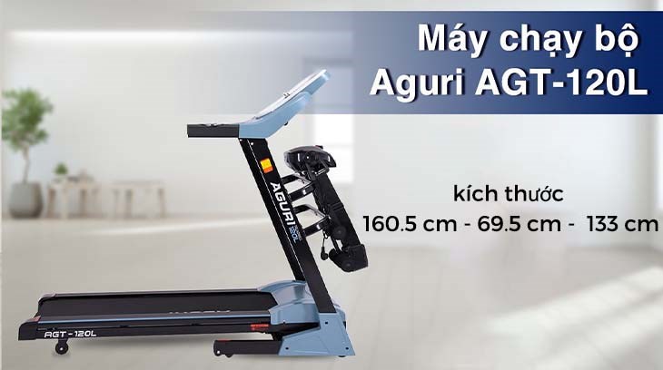 Máy Chạy Bộ Aguri AGT-120L có kích thước 160.5 cm - 69.5 cm -  133 cm