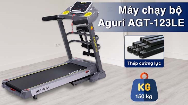 Máy Chạy Bộ Aguri AGT-123LE có kích thước Dài 165 cm - Rộng 79 cm - Cao 134 cm