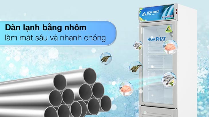 Tủ mát Hòa Phát 195 Lít HSC 550F1R1 có dàn lạnh bằng nhôm nguyên chất cho hiệu suất dẫn khí tốt, làm lạnh ổn định