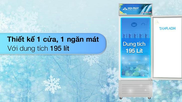 Tủ mát Hòa Phát 195 Lít HSC 550F1R1 có thiết kế đơn giản, sang trọng với 1 cửa